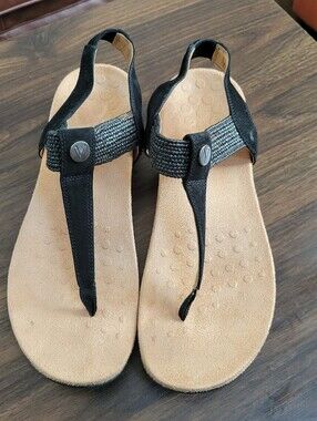 Vionic Black Brea Suede T-Strap Sandal Women Size 10 Minimal Comfort Orthotic